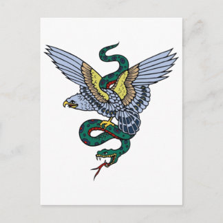 Postal Águila vintage y arte del tatuaje de serpiente