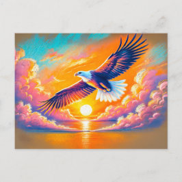 Postal Águila volando al atardecer en el dibujo de paquet