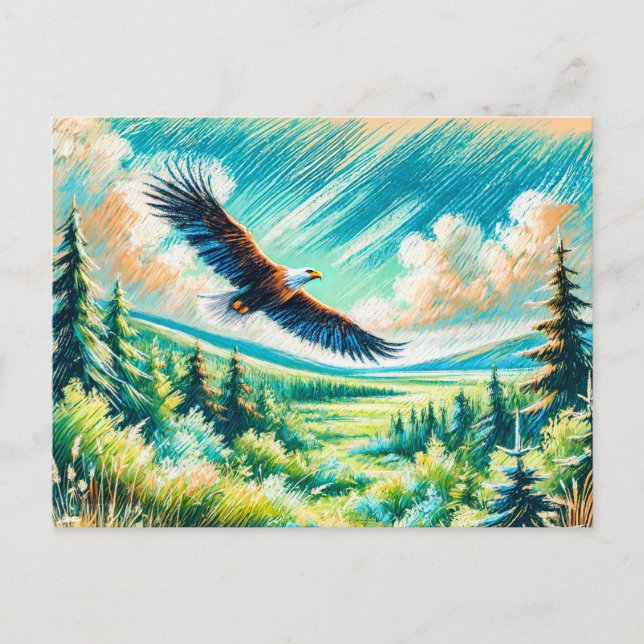 Postal Águila volando sobre el dibujo de talla de Pastel  (Anverso)