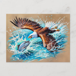 Postal Águila volando sobre la caza del río Salmon Pastel