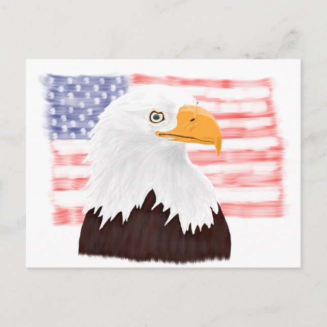 Postal Águila y bandera calva americana - blanco transpar (Anverso)