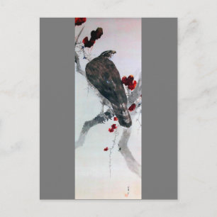 Postal Águila y hojas de marfil rojas, Watanabe Seitei