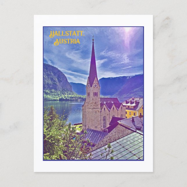 POSTAL AGUJA DE IGLESIA ICÓNICA, HALLSTATT, AUSTRIA (Anverso)