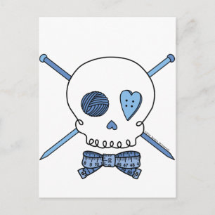 Postal Agujas de calavera y punto (azul)