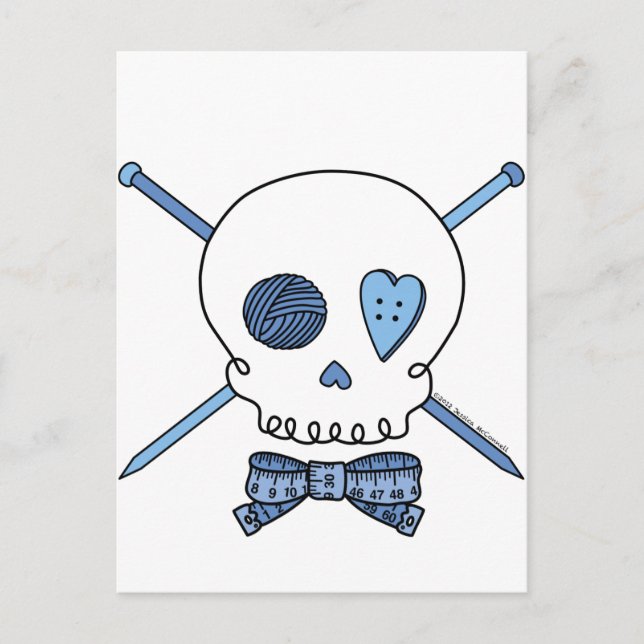 Postal Agujas de calavera y punto (azul) (Anverso)