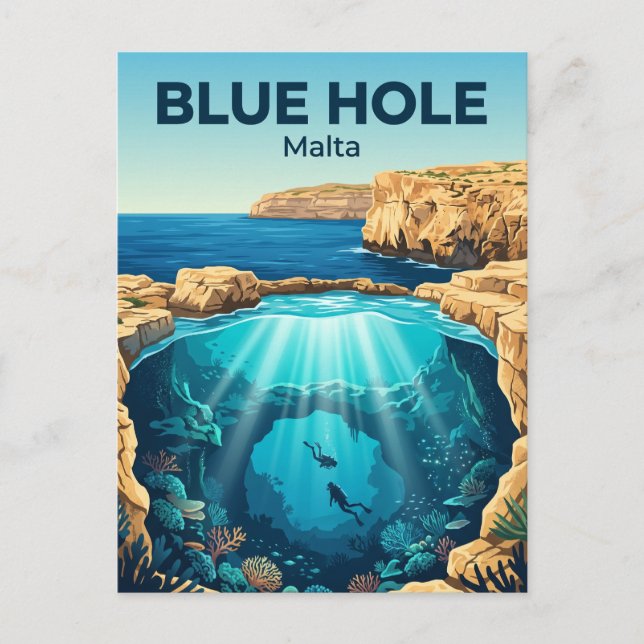 Postal Agujero Azul, Gozo Malta (Anverso)