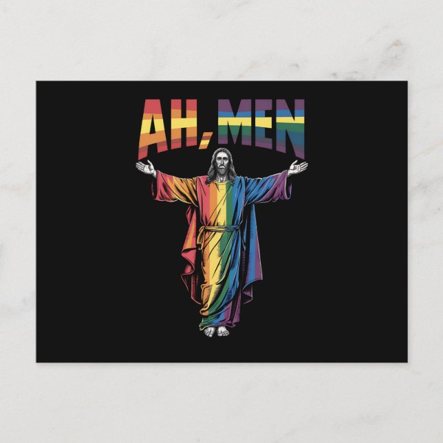 Postal Ah Men Funny Orgullo Gay LGBT Jesús Cristiano (Anverso)