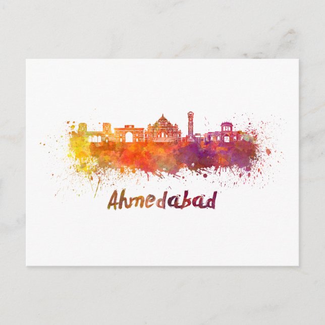 Postal Ahmedabad skyline in watercolor (Anverso)