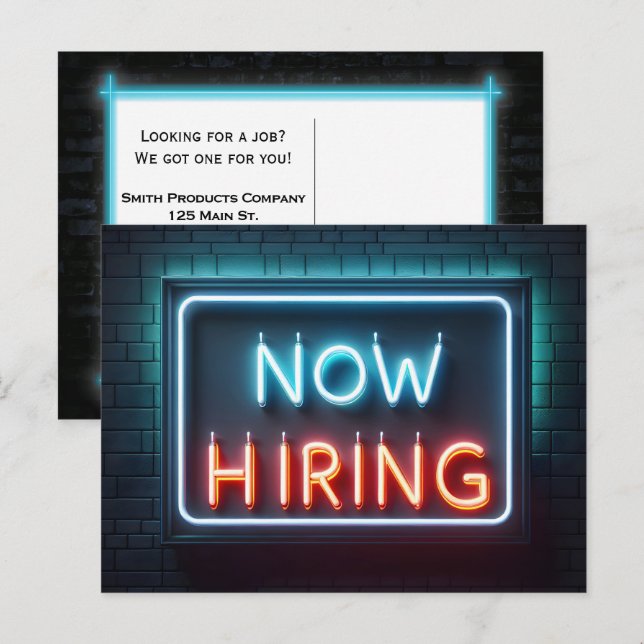 Postal Ahora contratando neón de inicio de sesión en ladr (Anverso / Reverso)