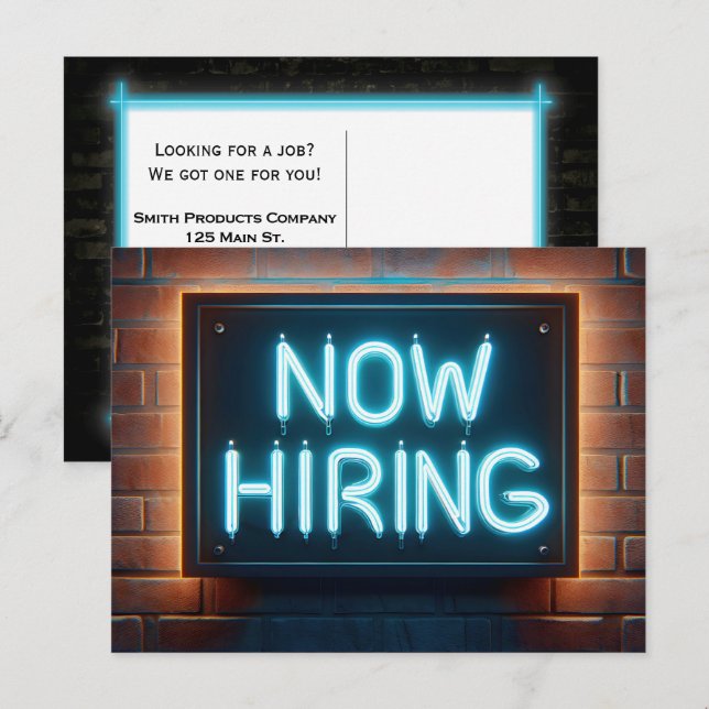 Postal Ahora contratando neón de inicio de sesión en ladr (Anverso / Reverso)