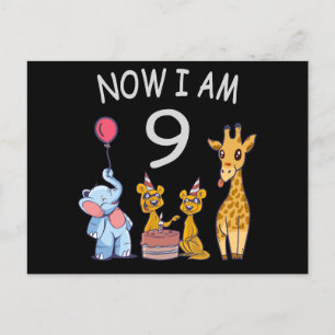 Postal Ahora tengo 9 años Cumpleaños 9 en el Zoológico