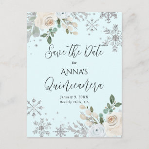 Postal Ahorra la Fecha de Quinceañera Floral Ligero Azul 