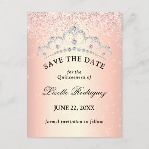 Postal Ahorra la Fecha Quinceañera Rosa Dorado