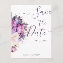 Postal Ahorre la fecha de boda floral lavanda morada polv