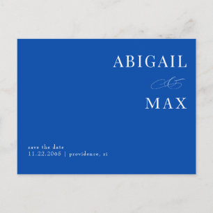 Postal Ahorre la fecha de boda simple azul cobalto