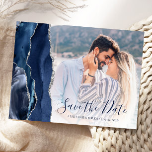 Postal Ahorre la fecha de la foto personalizada de ágata 
