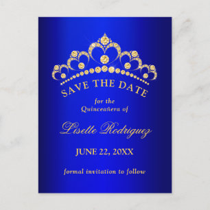 Postal Ahorro De Fecha De Quinceañera Azul Y Dorado