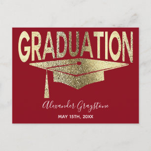 Postal Ahorro De Fecha De Toga De Graduación Rojo Dorado