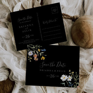 Postal Ahorro de fecha horizontal floral silvestre negro