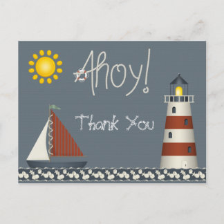 Postal Ahoy Barco Naval y Faro Gracias Postcard