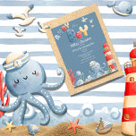 Postal Ahoy es un Baby Shower Náutico de Boy Blue<br><div class="desc">Adorable fondo de color azul profundo del océano con elementos náuticos de pulpo,  anclas,  ballenas,  olas,  pez estrella y otros productos dulces del mar ayudan a traer este dulce diseño a la vida para la perfecta ducha de bebé. 100% de "satisfacción del cliente con "Zazzle" todos los días.</div>