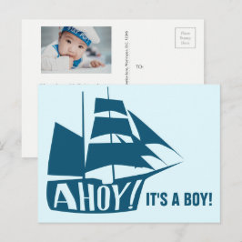 Postal ¡Ahoy es un chico! Foto Náutica Azul del bebé