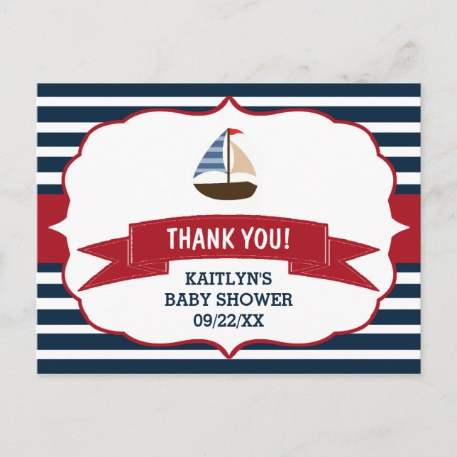 Postal ¡Ahoy es un chico! Nautical Bot Baby Gracias (Anverso)