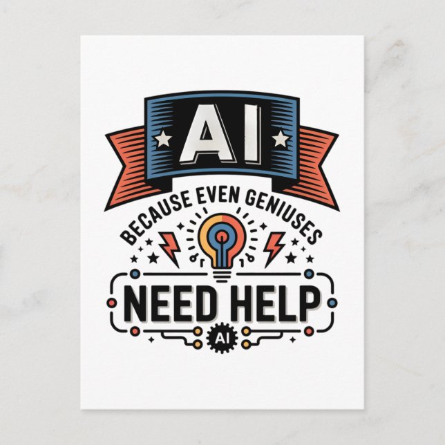 Postal AI Genius Humor Tech Quote Design (Anverso)