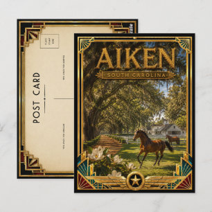 Postal Aiken Carolina del Sur Arte Deco Dorado Vintage