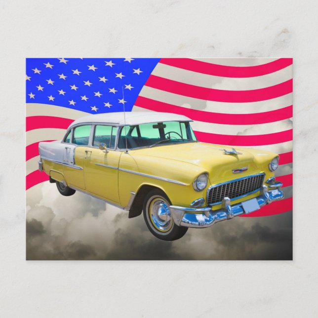 Postal Aire De Bel De Chevrolet De 1955 Con Bandera Estad (Anverso)
