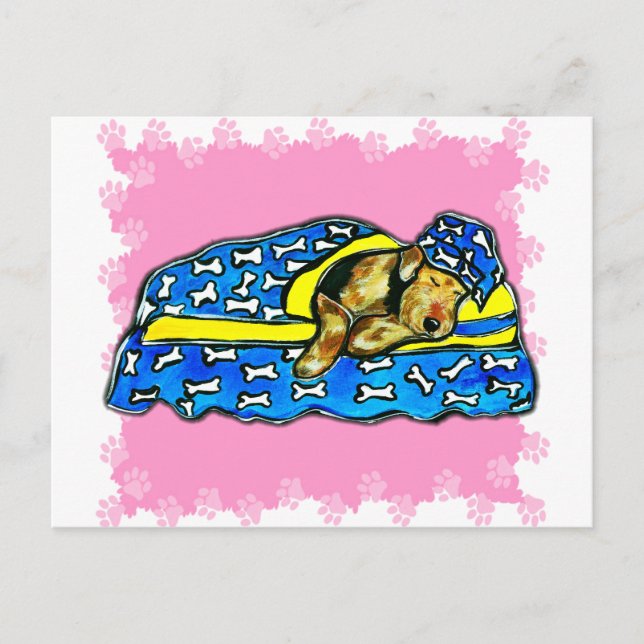 Postal Airedale rosa durmiendo (Anverso)