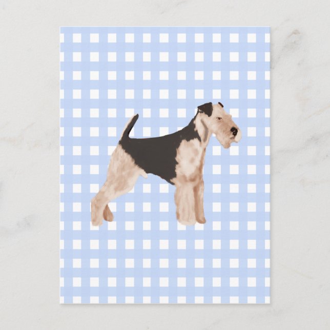 Postal Airedale Terrier Blue Gingham (Anverso)