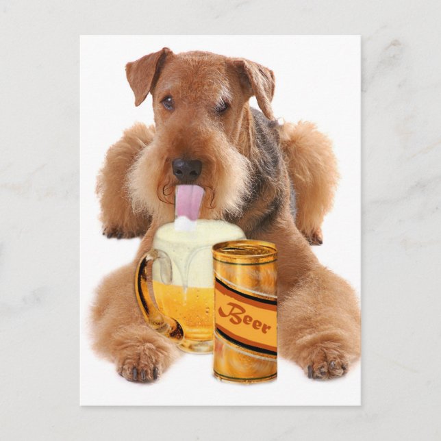Postal Airedale Terrier comparte una cerveza (Anverso)