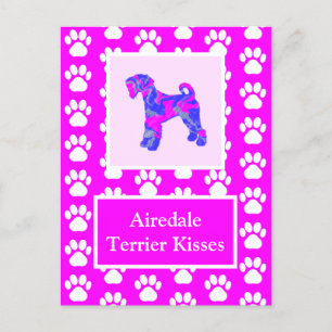 Postal Airedale Terrier Dog besa a Silhouette Cute P&B