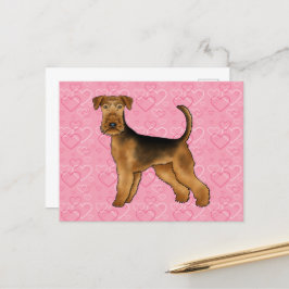 Postal Airedale Terrier Dog Love With Pink Heart Pattern