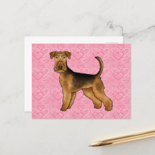 Postal Airedale Terrier Dog Love With Pink Heart Pattern