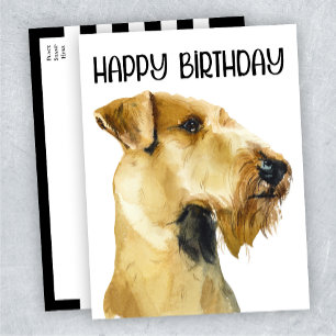Postal Airedale Terrier Happy Birday Watercolor Dog