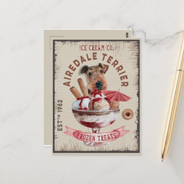 Postal Airedale Terrier Helado Funny Tratos Congelados (Anverso/Reverso In Situ)