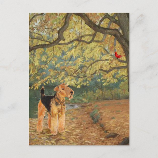 Postal Airedale Terrier Observando Aves (Anverso)