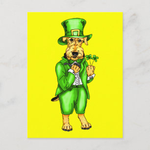 Postal Airedale Terrier St. Patrick's Day Leprechaun