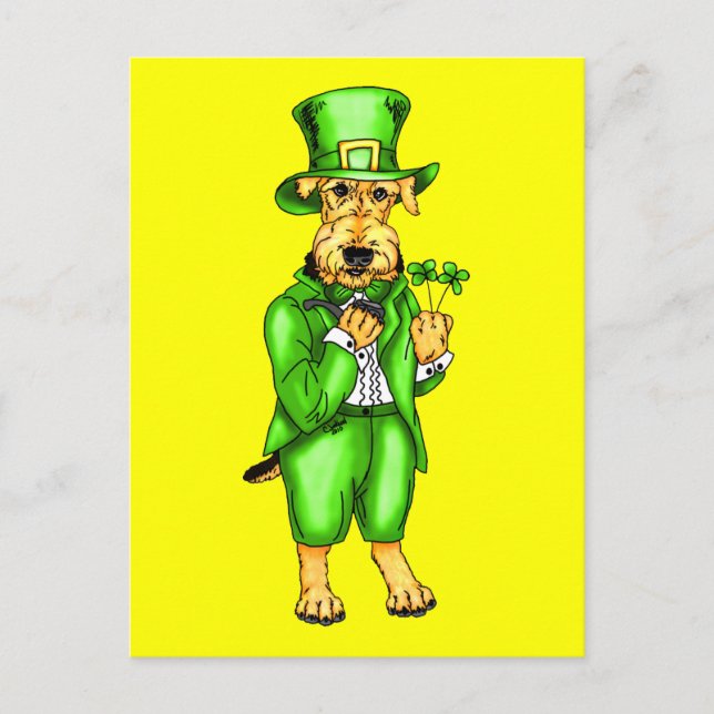 Postal Airedale Terrier St. Patrick's Day Leprechaun (Anverso)