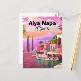 Postal Aiya Napa Travel Postcard Art, Cyprus Travel Art,