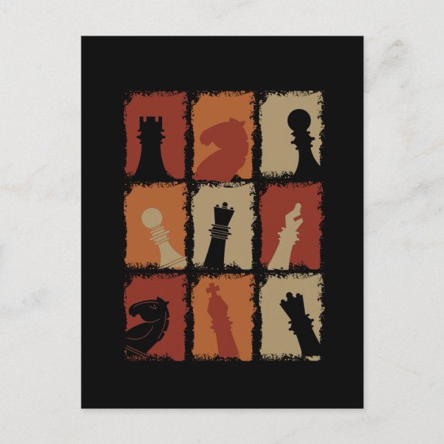 Postal Ajedrez - Piezas de Ajedrez Retro (Anverso)