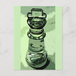 Postal Ajedrez, Rey de vidrio, fondo verde, delineado