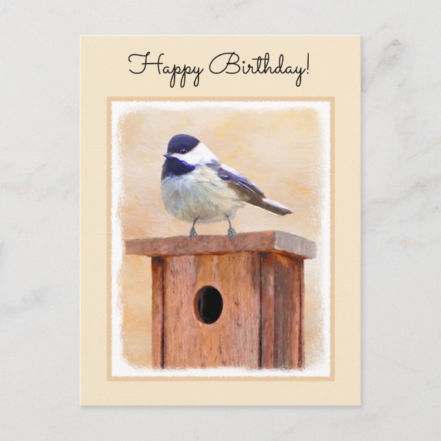 Postal Ajedrez sobre pintura de aves original (Anverso)