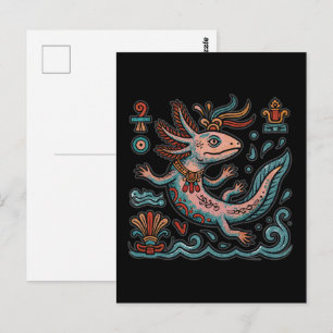 Postal Ajolote Azteca Xolotl piedra erosionada arte triba