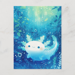 Postal Ajolote Blanco Nadando en un Océano Azul Profundo 