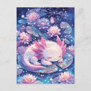 Postal Ajolote Dormido de Acuarela Rosa Irisada