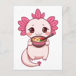 Postal Ajolote lindo y de moda comiendo ramen japonés