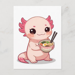Postal Ajolote lindo y de moda comiendo ramen japonés